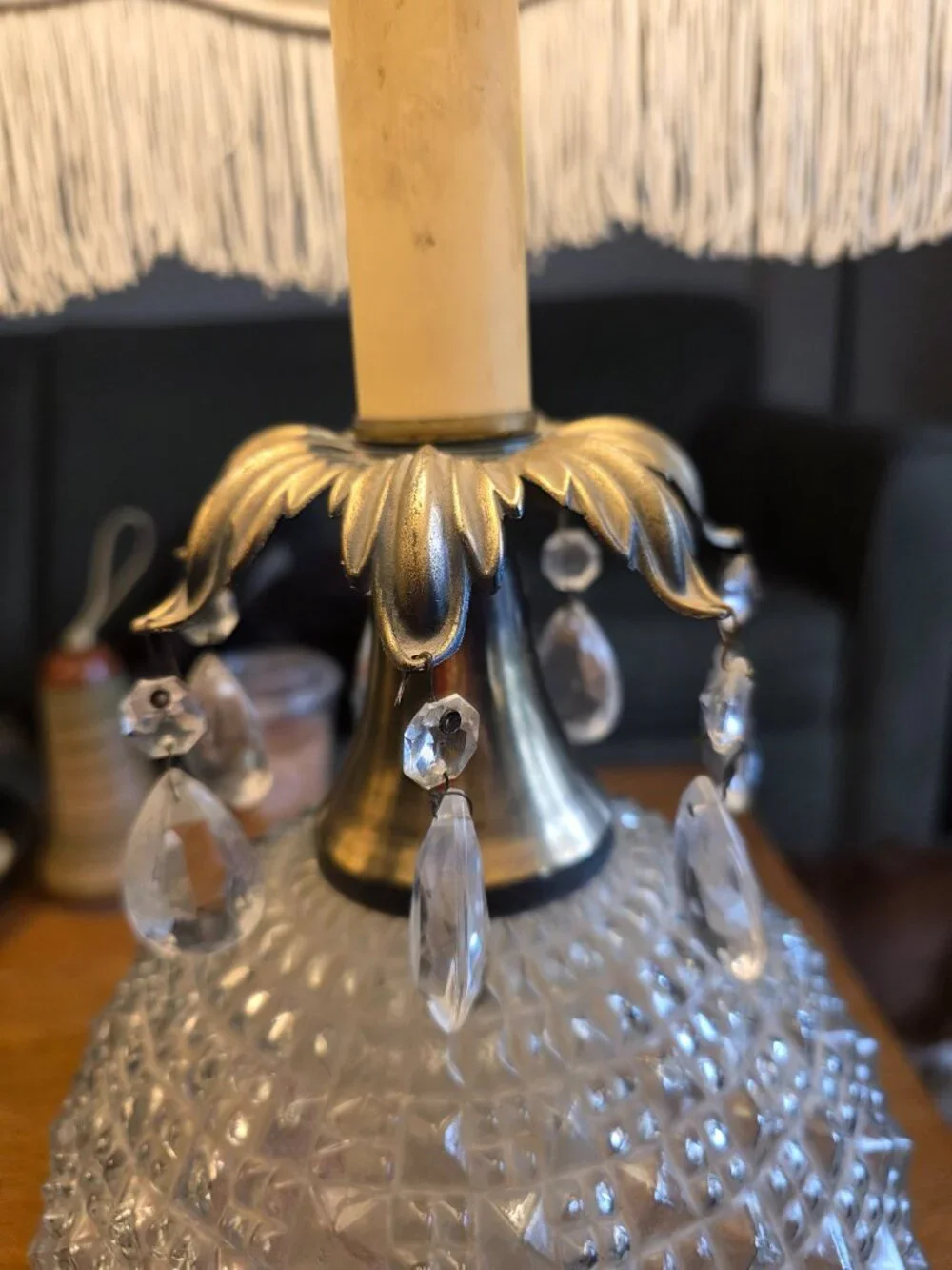 Set Two Vintage Pressed Glass Hobnail Diamond Point Boudoir/Parlor Table Lamps